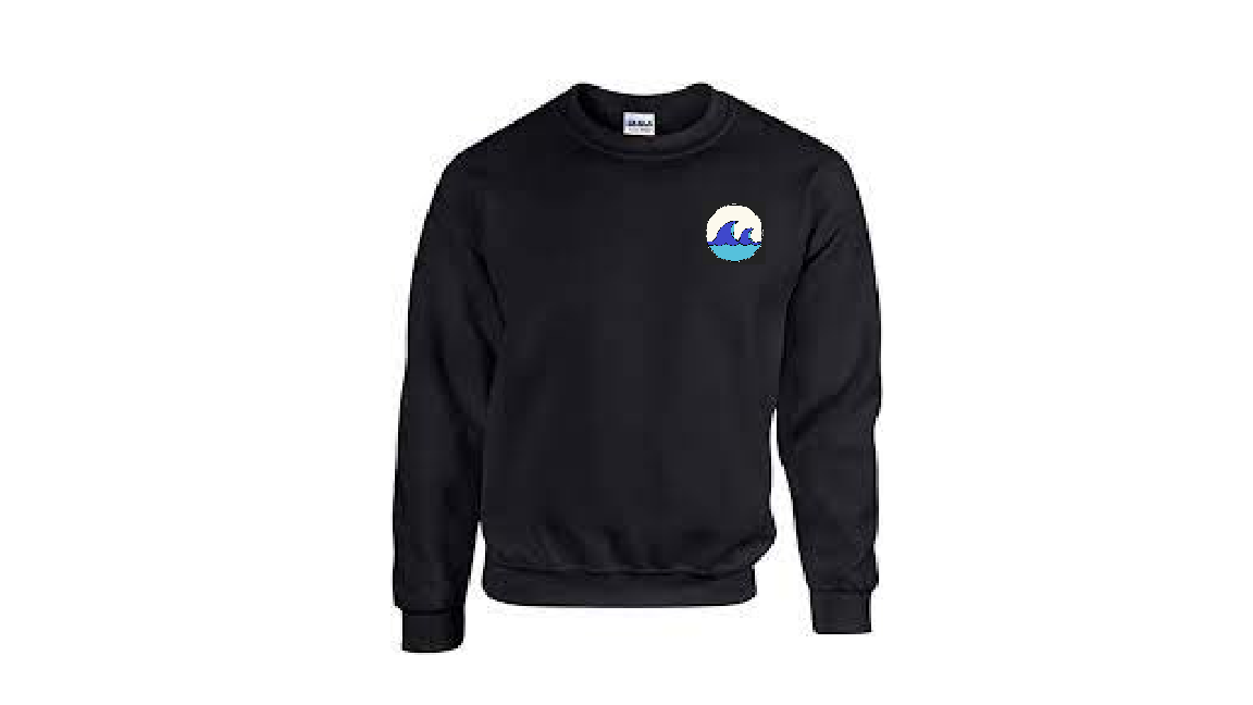 Black crewneck with company logo