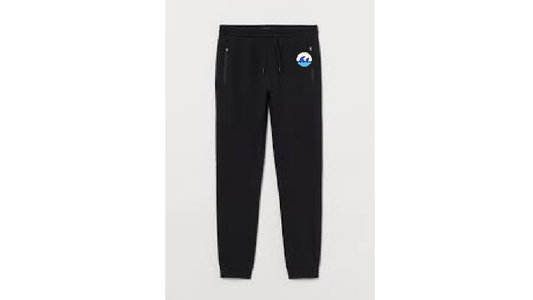 Black joggers with company logo