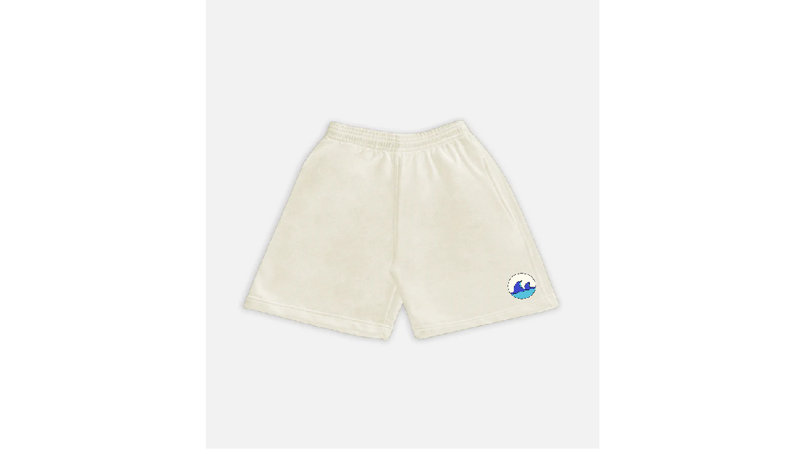 Cream shorts with company logo