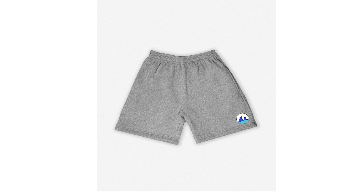 Grey shorts with company logo