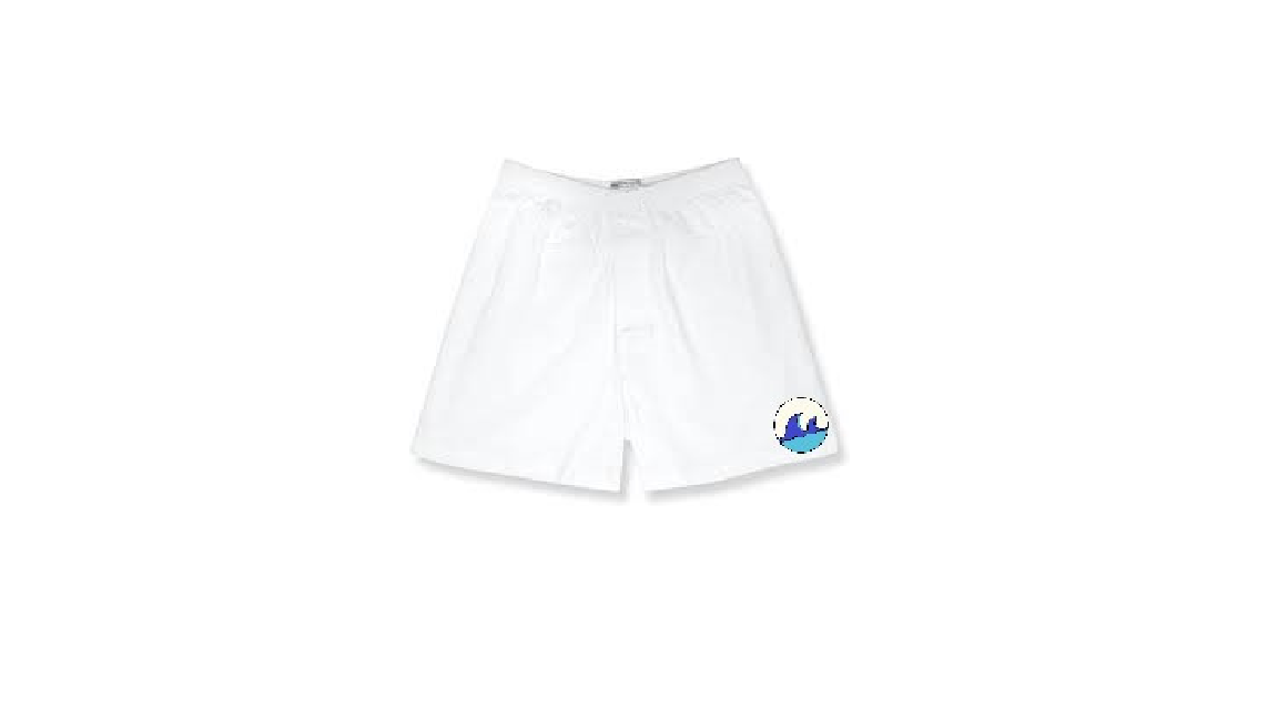 White shorts with company logo