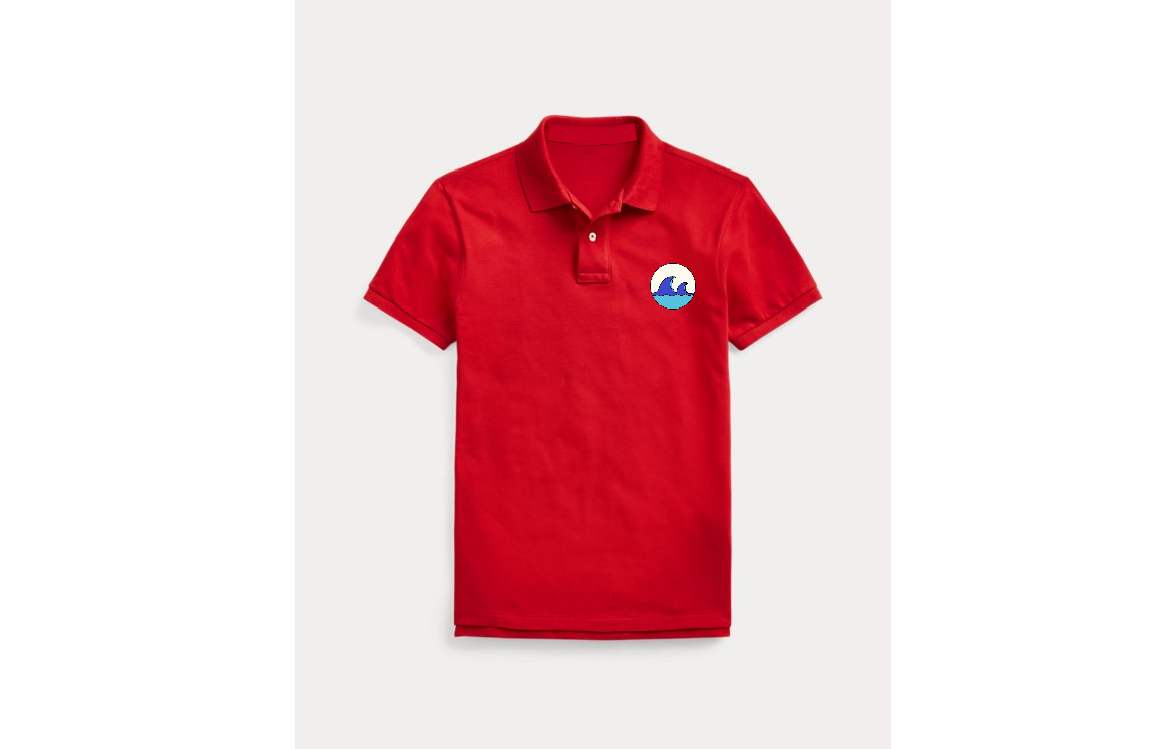 Red Polo t-shirt with company logo