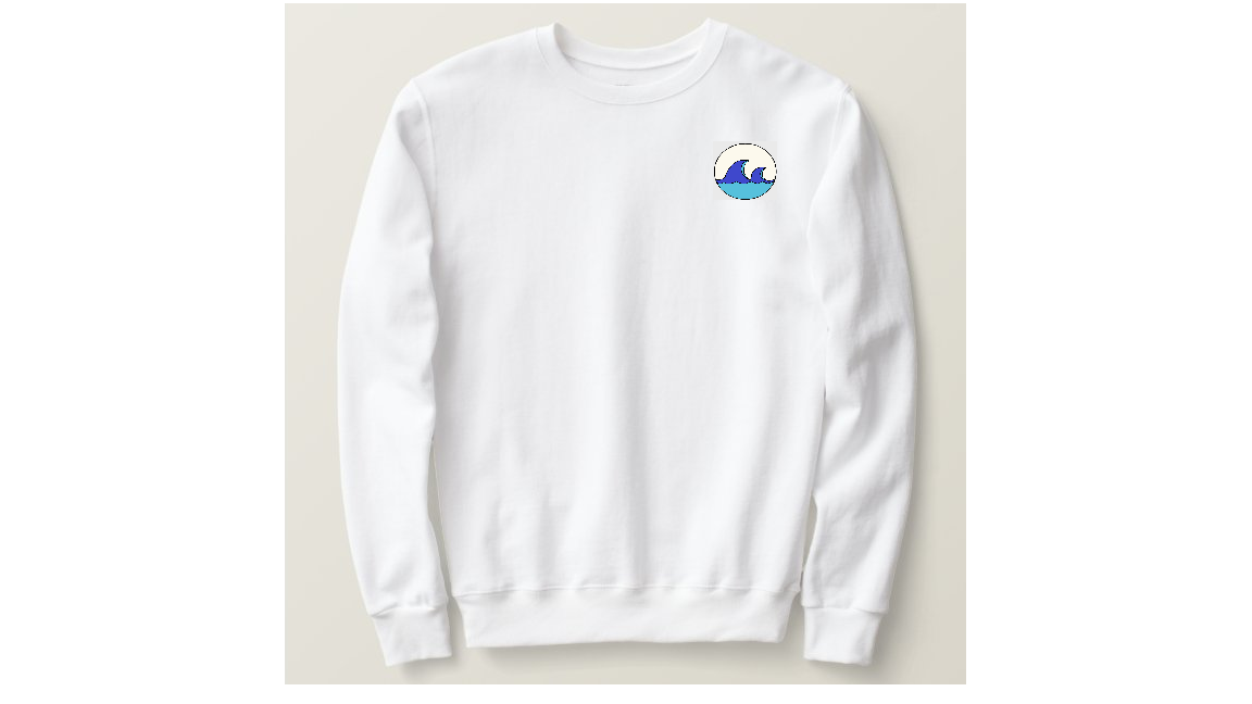 White crewneck with company logo