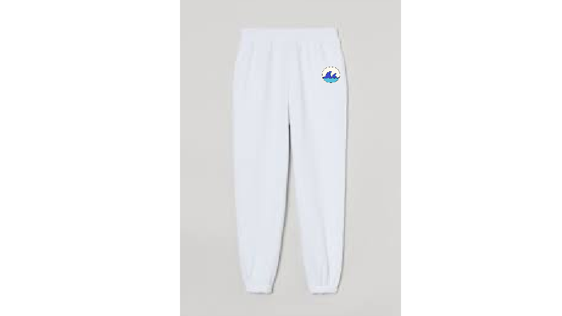 White joggers with company logo